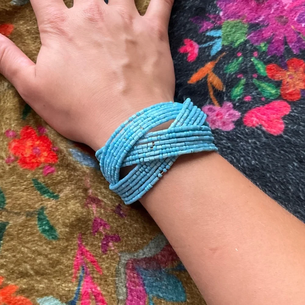 FREE Blue Seed Beaded Bangle